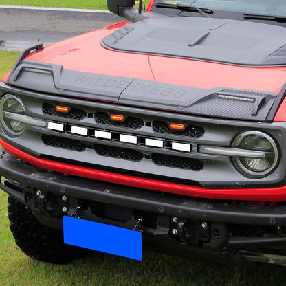 Front Grill Inserts with Amber Light for 2021 2022 2023 2024 Ford Bronco Big Bend Outer Banks 2/4 Door Mesh Grille Inserts Frame Trim Covers