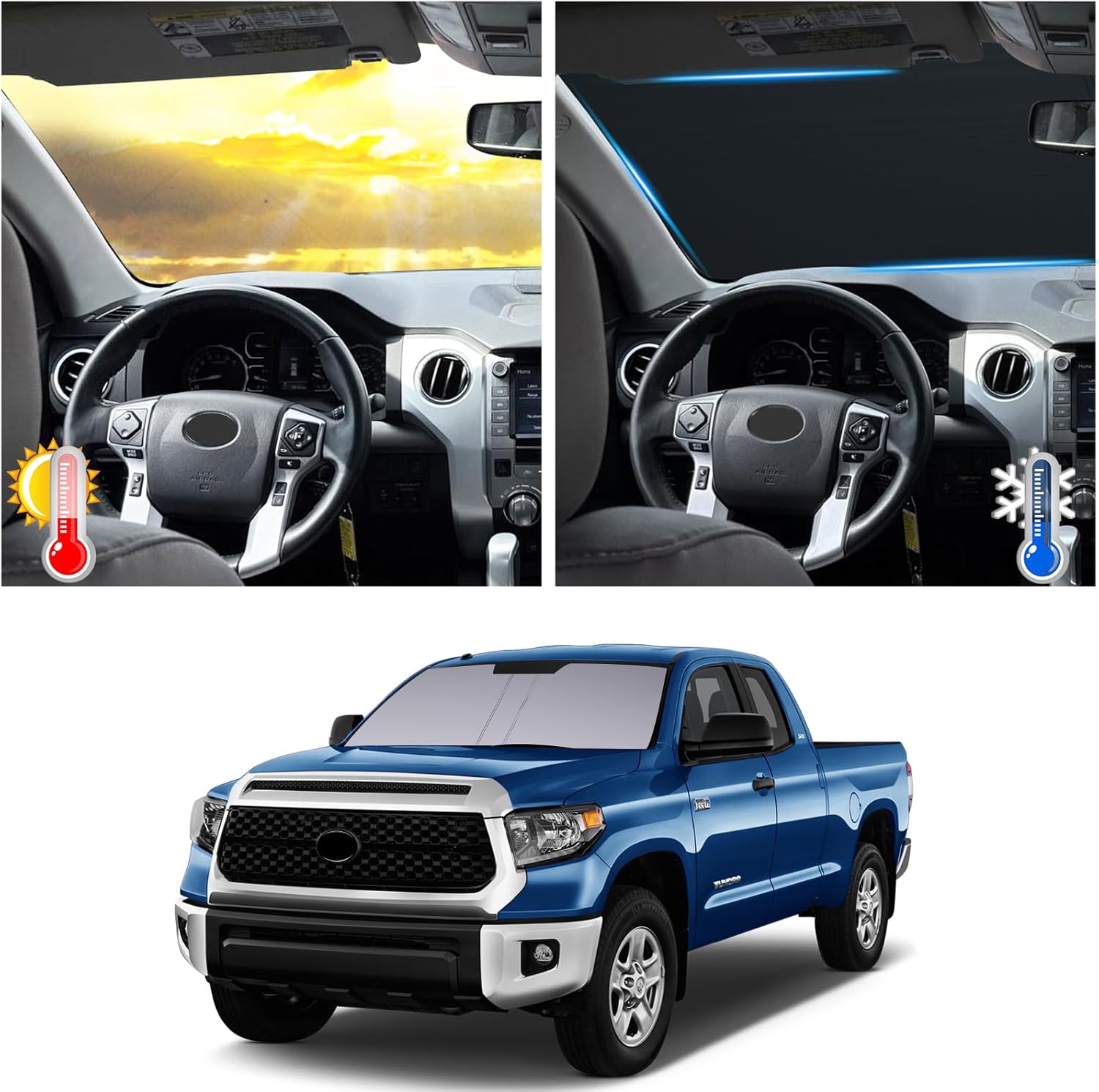 Windshield Sun Shade for Toyota Tundra 2014-2021, Custom Fit Foldable Front Window Sunshade Sun Visor Protector, Block UV Rays Keep Your Car Cooler