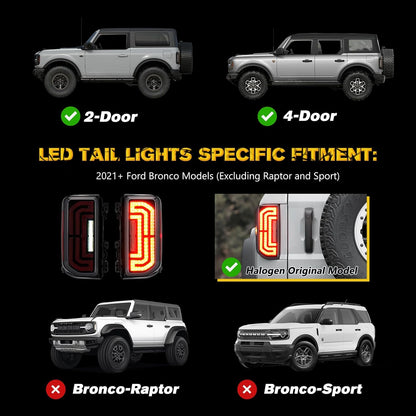 FIERYRED LED Tail Lights for Ford Bronco Accessories 2024 2023 2022 2021 2/4 Door, Taillights Replacement with Plug & Play Design, Only Fit for Halogen Original Bronco Accessories