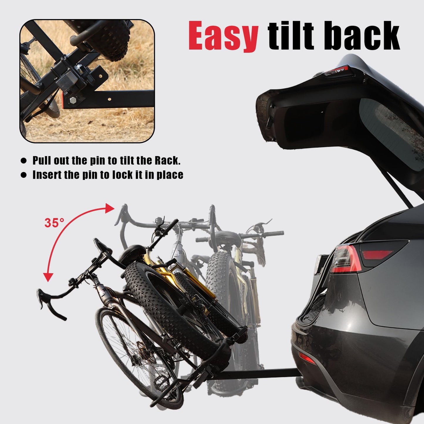 Hitch Mount 2-Bike Rack for Car, 200LB, Tilting, Fat Tire Compatible
