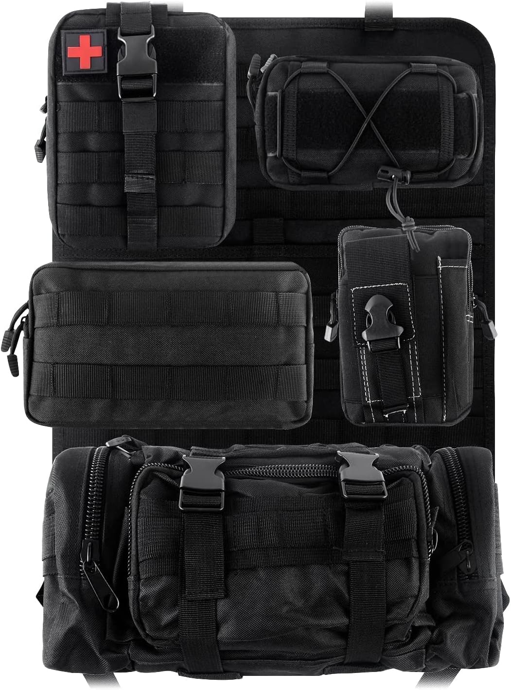 Universal Tactical Car Seat Back Organizer Patrol Bag Tactical Molle Vehicle Organizers with 5 Detachable Molle Pouches Multi-function Designed