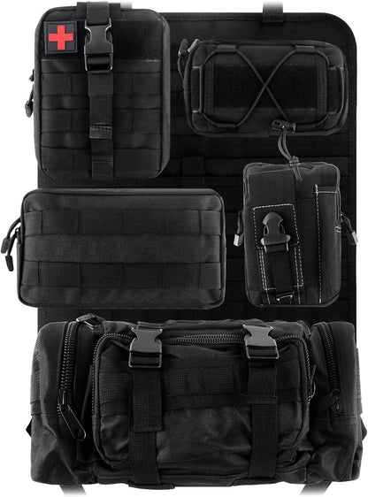 Universal Tactical Car Seat Back Organizer Patrol Bag Tactical Molle Vehicle Organizers with 5 Detachable Molle Pouches Multi-function Designed