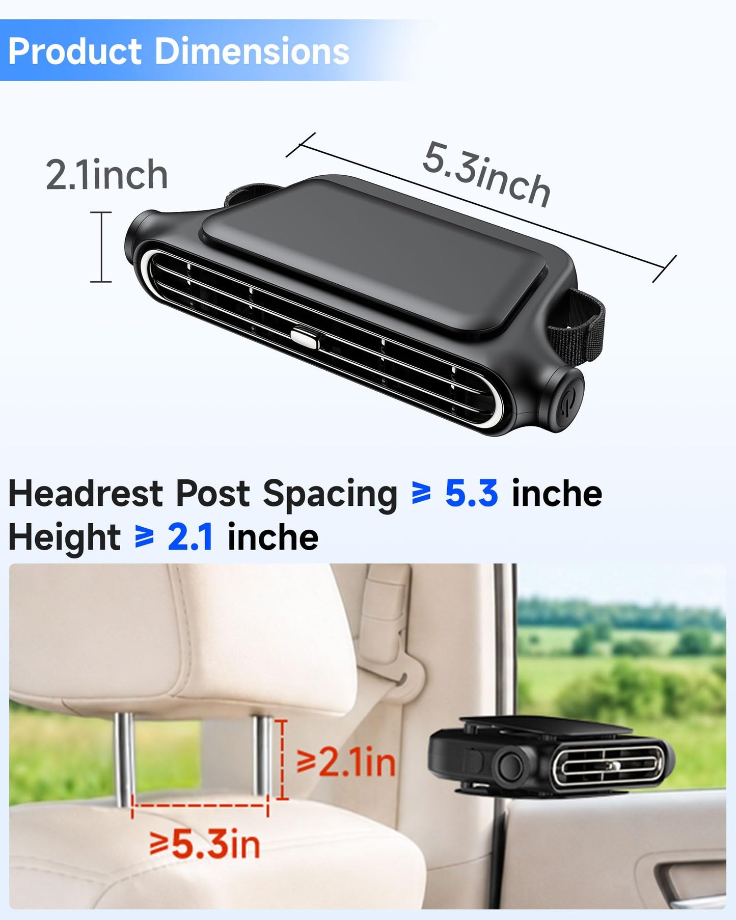 Car Backseat Headrest Cooling Fan for Kids, 3-Speed USB