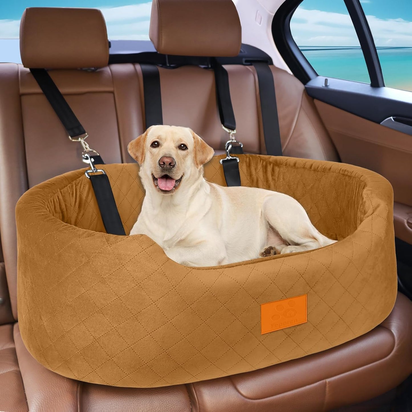 Dog Car Seat, Suitable for large dogs and two small dogs, Upgraded Dog Booster Seat, Detachable & Washable Travel Bed Dog Seat with Thick Cushion, Installable in Car Back Seat or SUV's Trunk