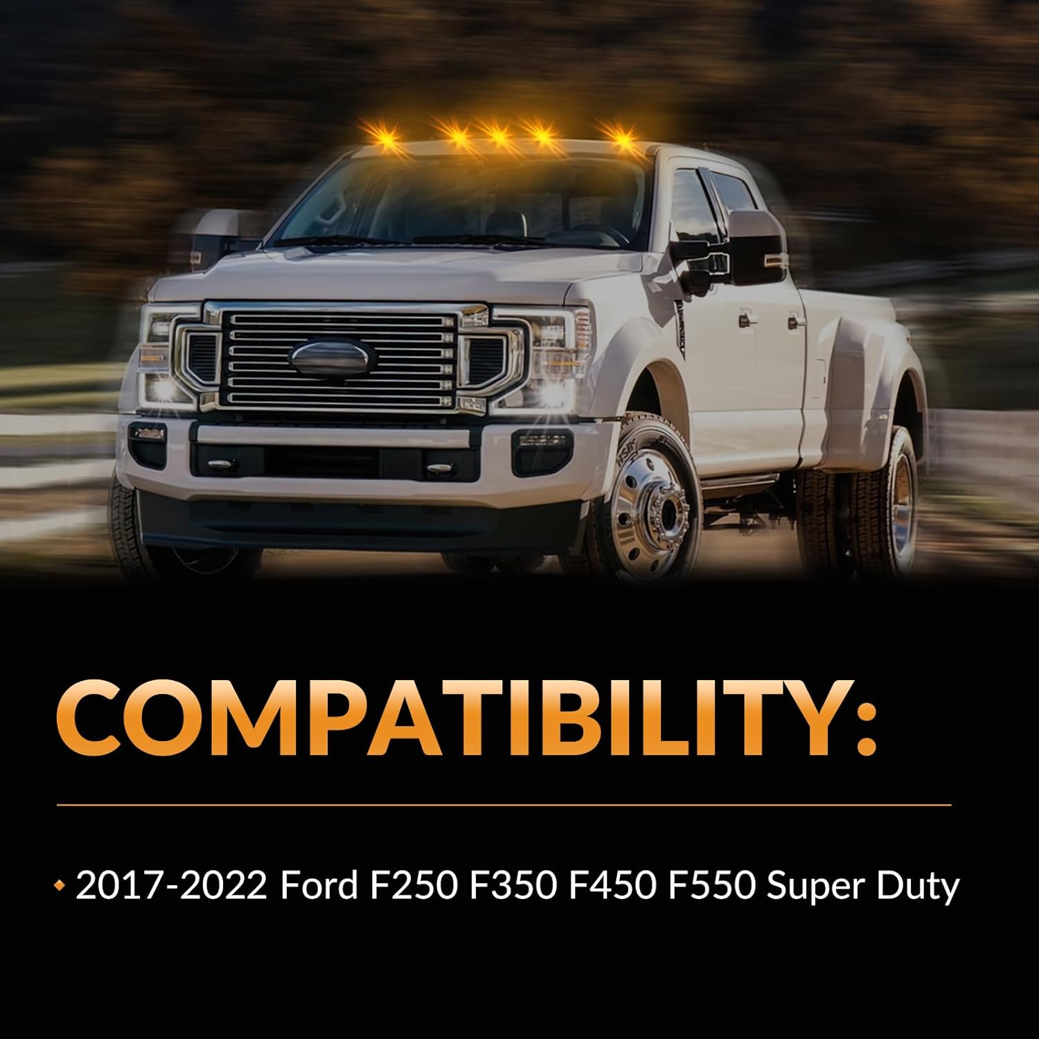Cab Roof Top Marker Lights Amber Led Running Clearance Lamps for 2017-2022 Ford F250 F350 F450 F550 Super Duty Pickup Trucks, 5PCS (Smoked Black)
