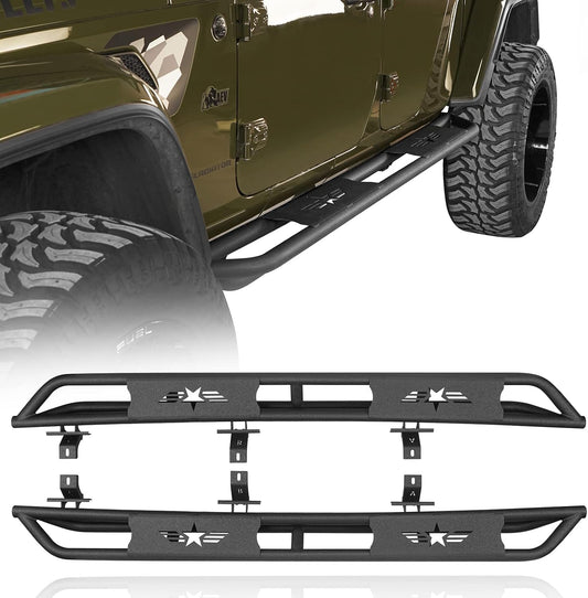Hooke Road Gladiator Cab Length Side Steps Tube Running Board Nerf Bar Rock Slider Rails for 2020-2025 Jeep Gladiator JT Pickup Sport Willys Overland Rubicon Mojave
