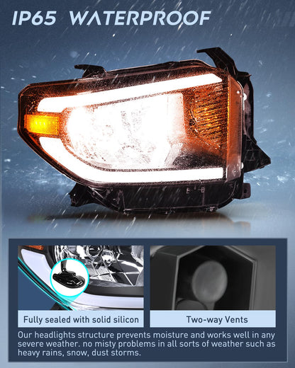 LED DRL Headlight Assembly Compatible with 2014 - 2021 Toyota Tundra Black