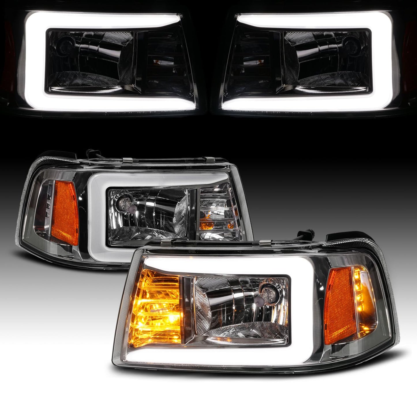 2Pcs LED Tube Black Replacement Headlights Corner Lamp Set for Ford Ranger 2001-2011