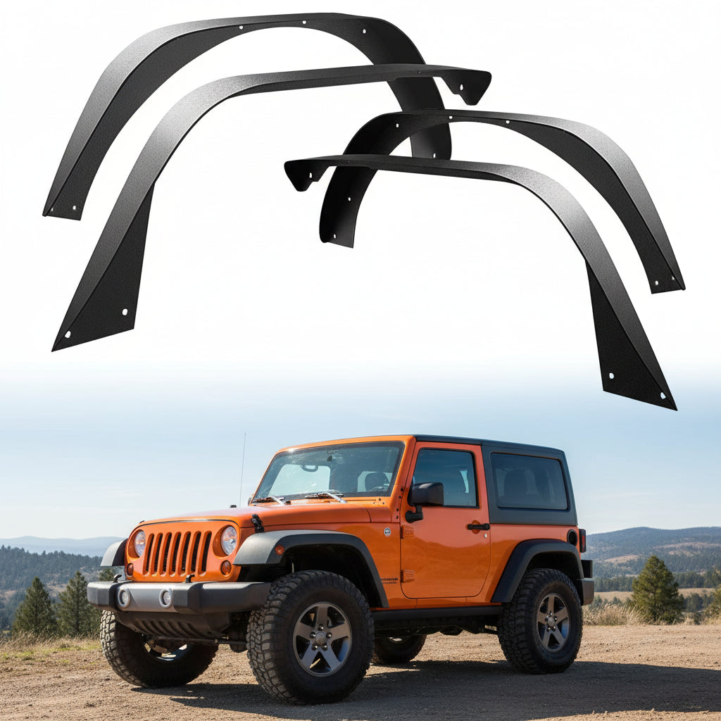Nilight Off-Road Fender Flares Kit Compatible with 2018 2019 2020 2021 2022 2023 2024 2025 Wrangler JL & JLU 2/4 Doors Heavy-Duty Solid Steel Black Textured Front Rear Flat-4pcs