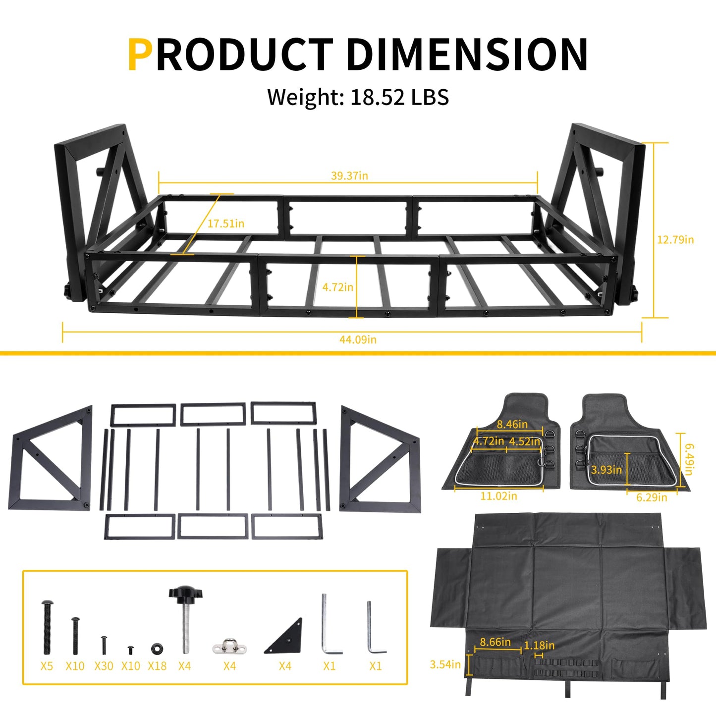 Trunk Organizer Cargo Rack for Jeep Wrangler JL 2018-2026 4-Door