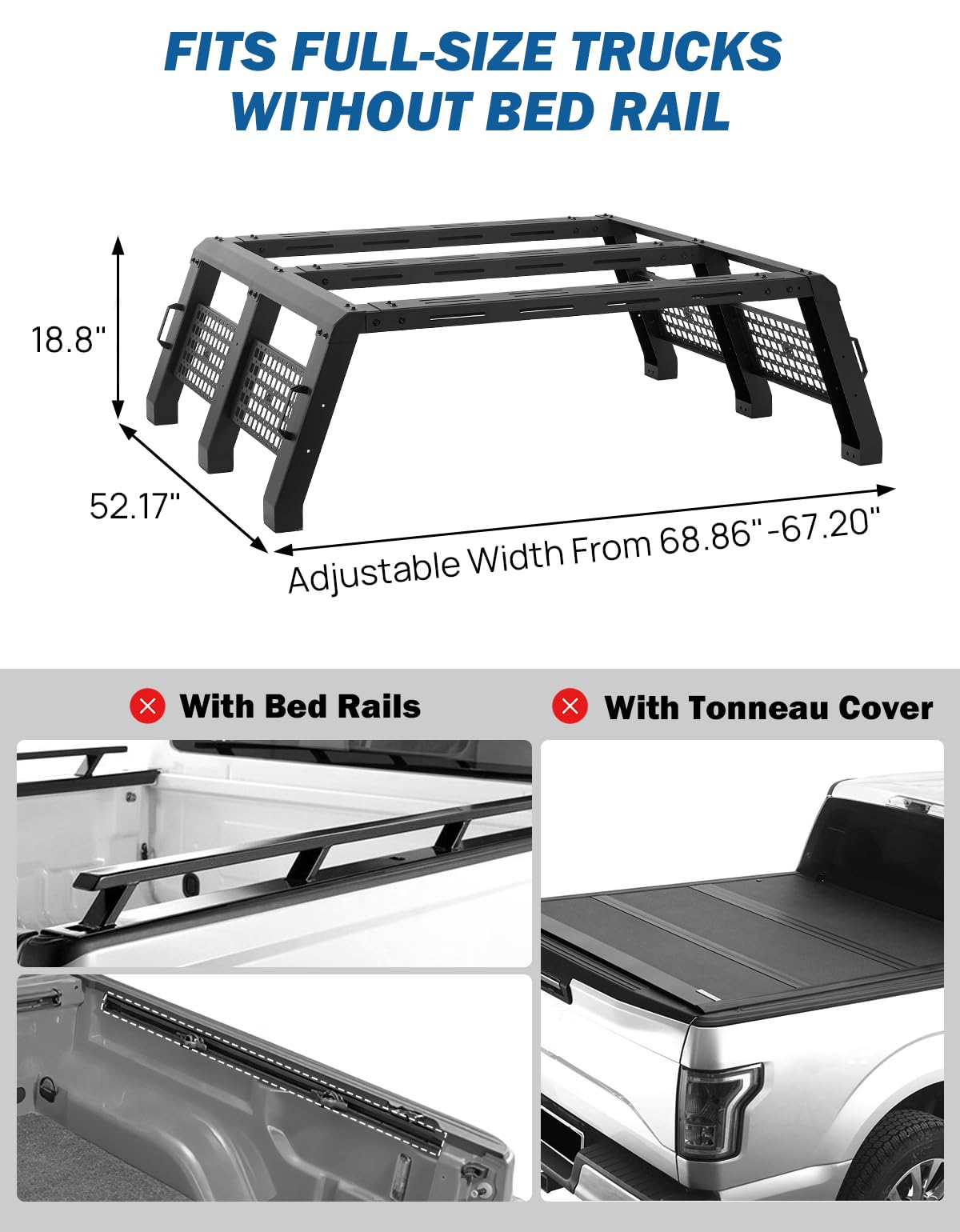 Overland Full Size Truck Bed Rack for Trucks Compatible with F150 F250 F350 Silverado Sierra Ram