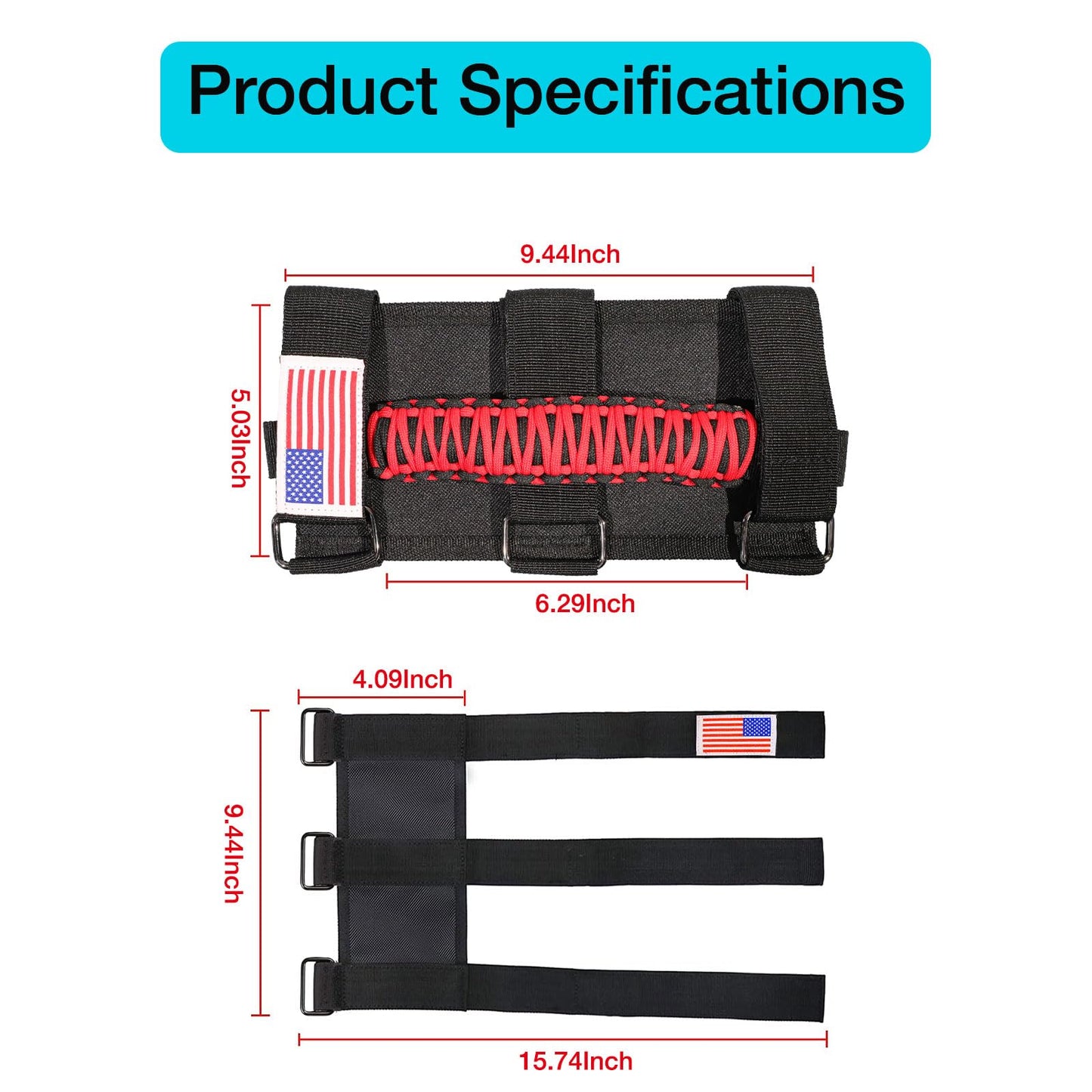 Paracord Grab Handles with American Flag For Jeep Wrangler CJ YJ TJ JL JK LJ JLU JKU & for Gladiator JT 1955-2023