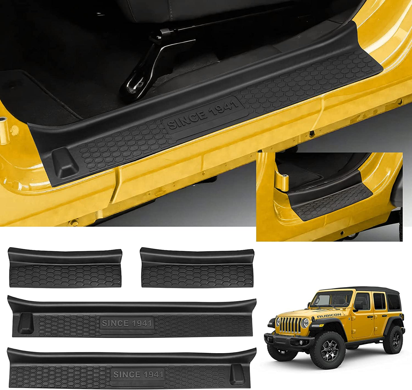 Door Sill Guards Kit with Logo 1941, Door Sill Guards Edge for 2018-2021 Jeep Wrangler JL JLU Gladiator JT 4-Door Accessories Parts Door Sill Protector Replacement, 4pcs/Set