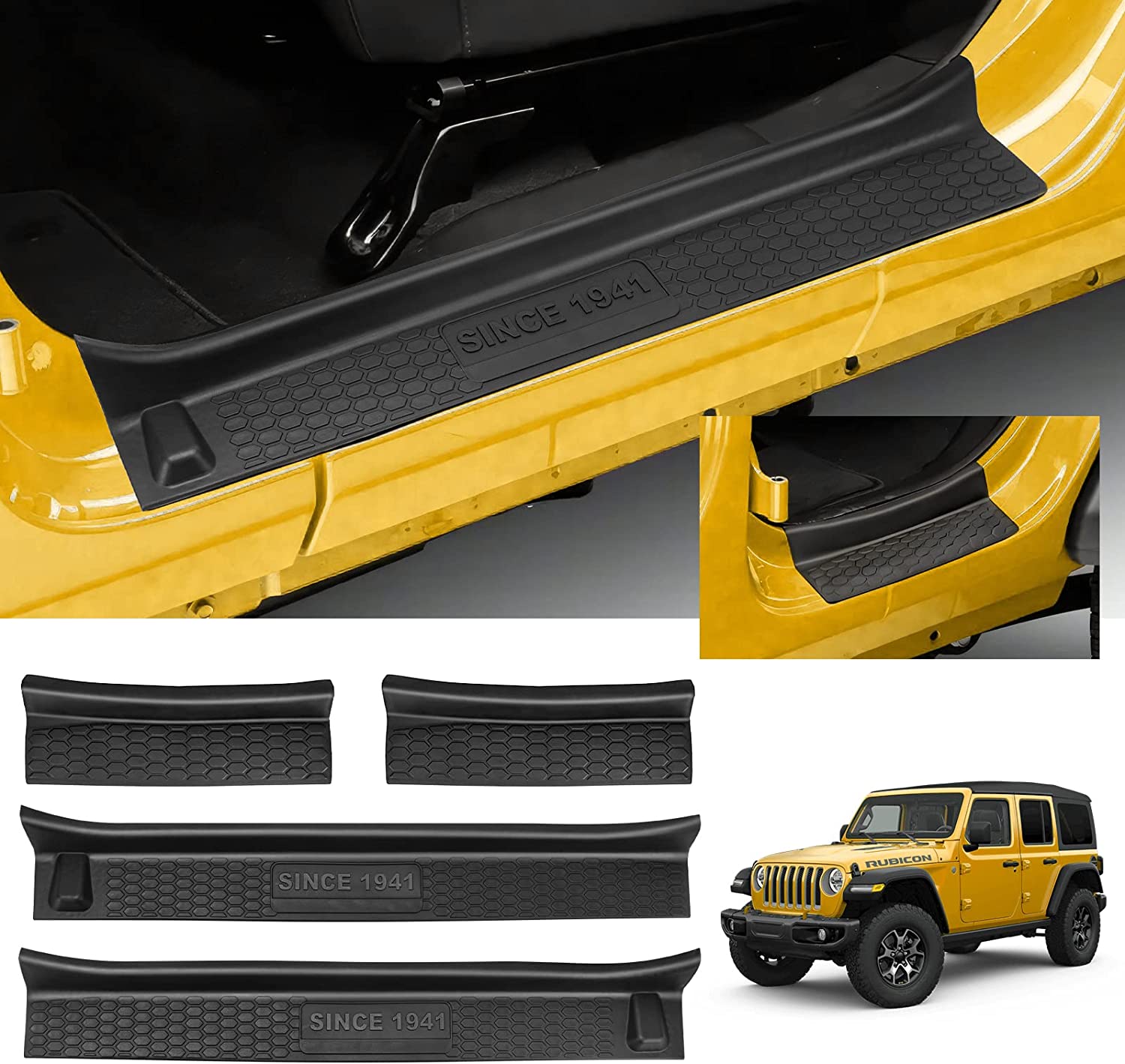 Door Sill Guards Kit with Logo 1941, Door Sill Guards Edge for 2018-2026 Jeep Wrangler JL JLU Gladiator JT 4-Door , 4pcs/Set