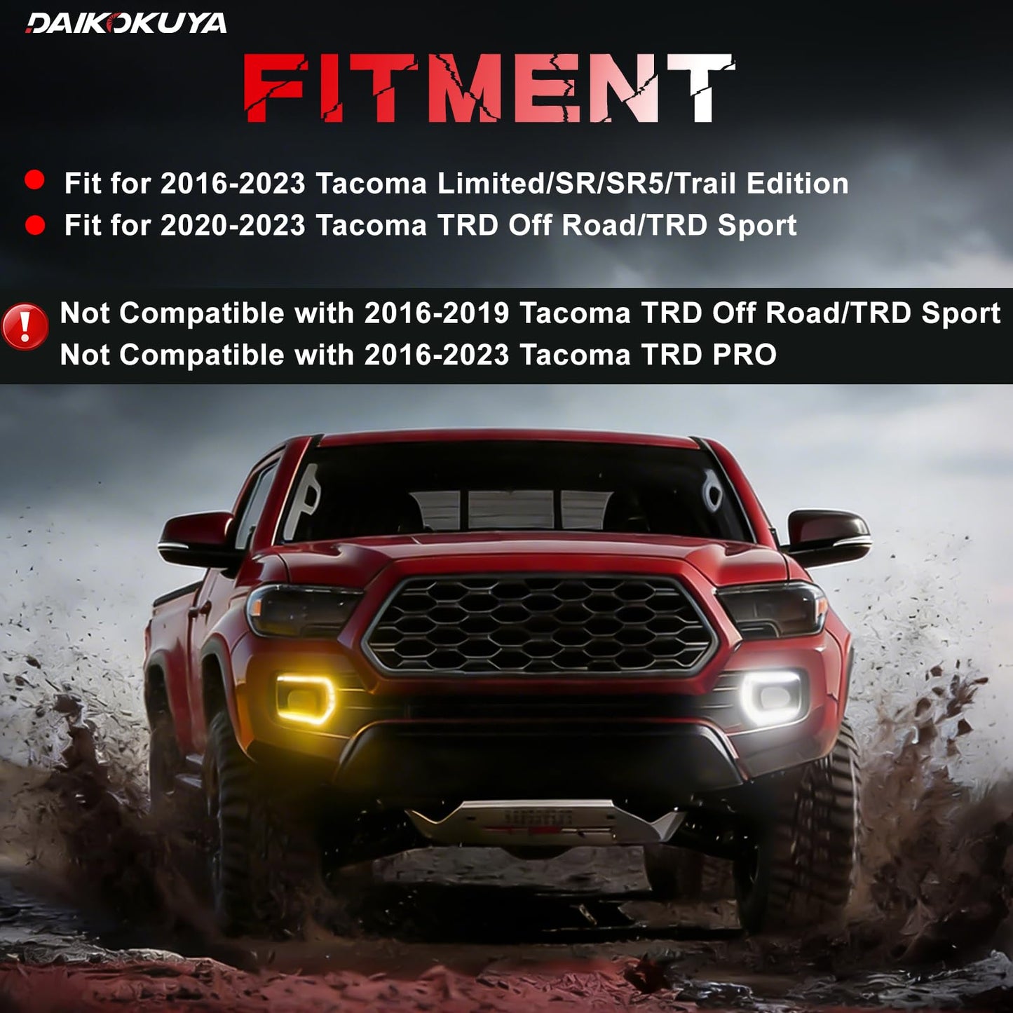 Sequential Full LED White & Amber Daytime Runing Lights Fit for 2016-2023 Toyota Tacoma