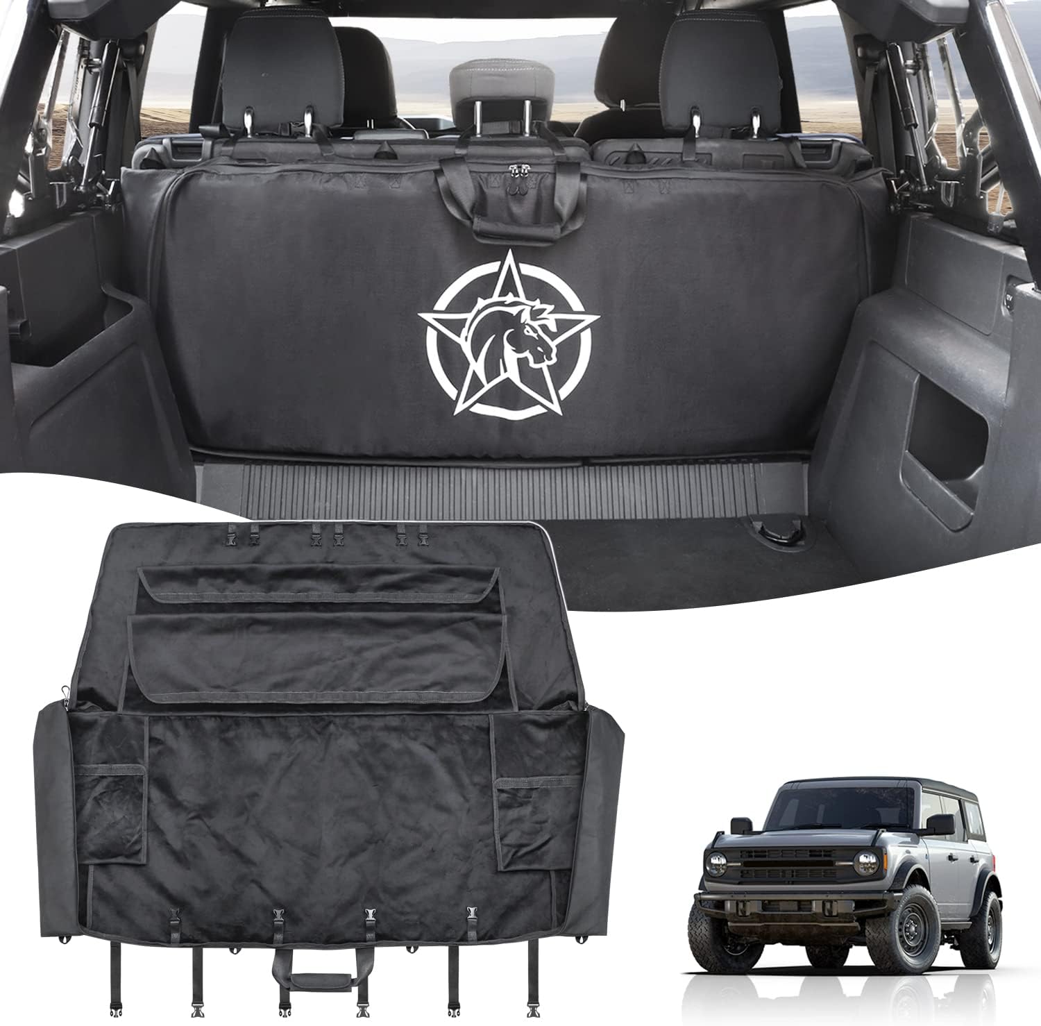 Soft Top Window Organizer Storage Bag Protection Compatible With For Ford Bronco 2021 - 2026 4 Door （Black）