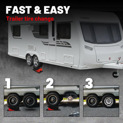 Car Tire Change Ramp 6.3" Tire Lift, 1 Pc Travel Trailer Tire Change Ramp, Curved Leveling Block with Chock & Anti-Slip Mat, Fits Dual Axle Travel Trailer RV Camper, Lift Up to 6.3", 35000 GVW