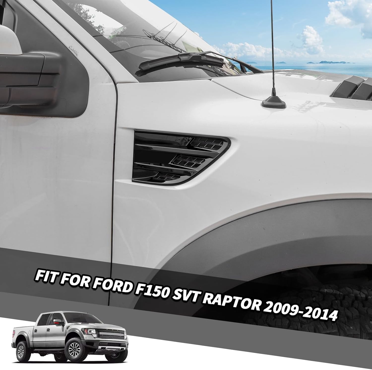 Jimen Fit for Ford F-150 SVT Raptor 2009-2014, 2PCS Car Side Fender Vent Cover Trim (Black)