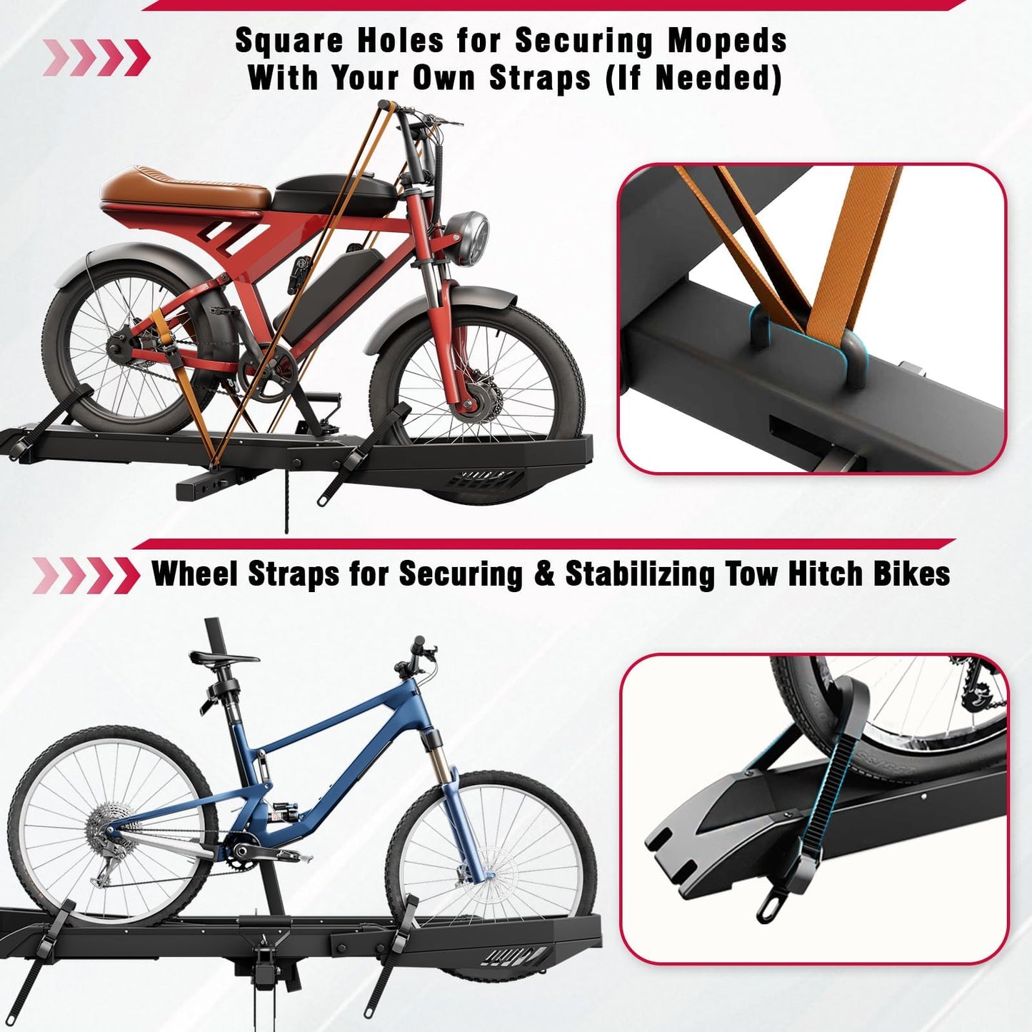 Foldable Hitch Bike Rack for 2 Fat Tire E-Bikes
