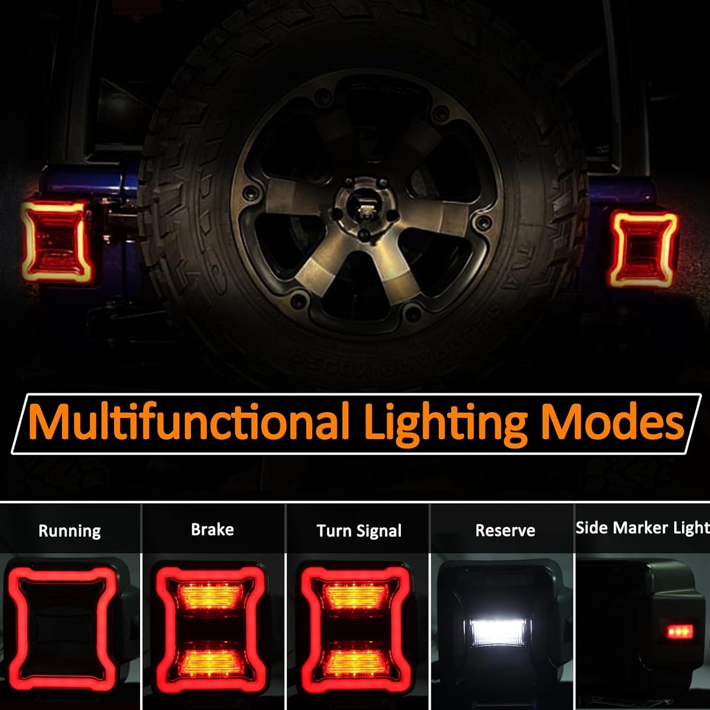 Wrangler JL Tail light, Wrangler JL Tail Light Compatible with Jeep Wrangler JL 2018-2024, Brake Light Reverse Light Turn Signal Lamp Daytime Running Lamps DRL Side Marker Light Assembly