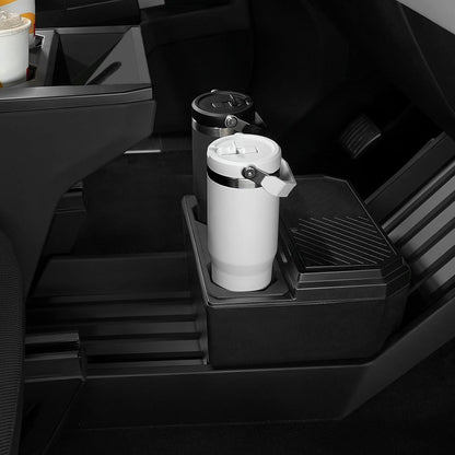 Floor Lower Console Storage Box with Cup Holder for Tesla Cybertruck, Trash Can for Cybertruck Accessories Lined with Silicone Sleeve