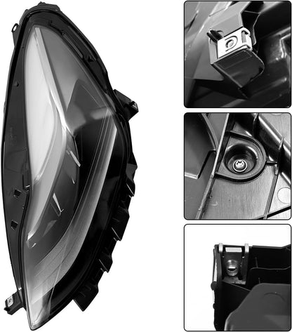 Left Driver/ Right Passenger Side LED Projector Headlight Assembly Replacement for Tesla Model Y 2020-2025 Fits for Tesla Model 3 2021-2023