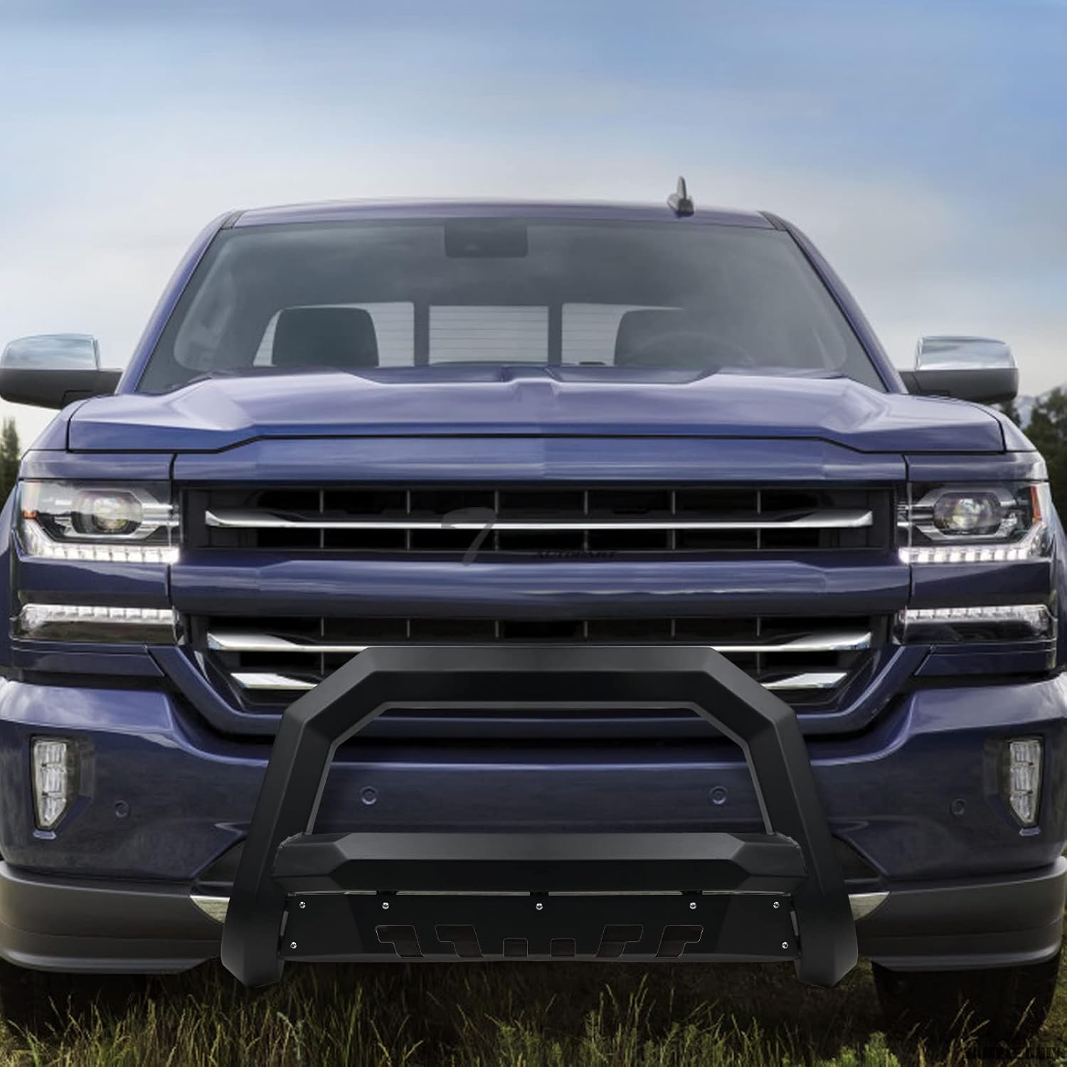 7422439249240 Compatible With 2019-2023 Ford Ranger Matte Black AVT Style Angular Bull Bar Guard with Skid Plate
