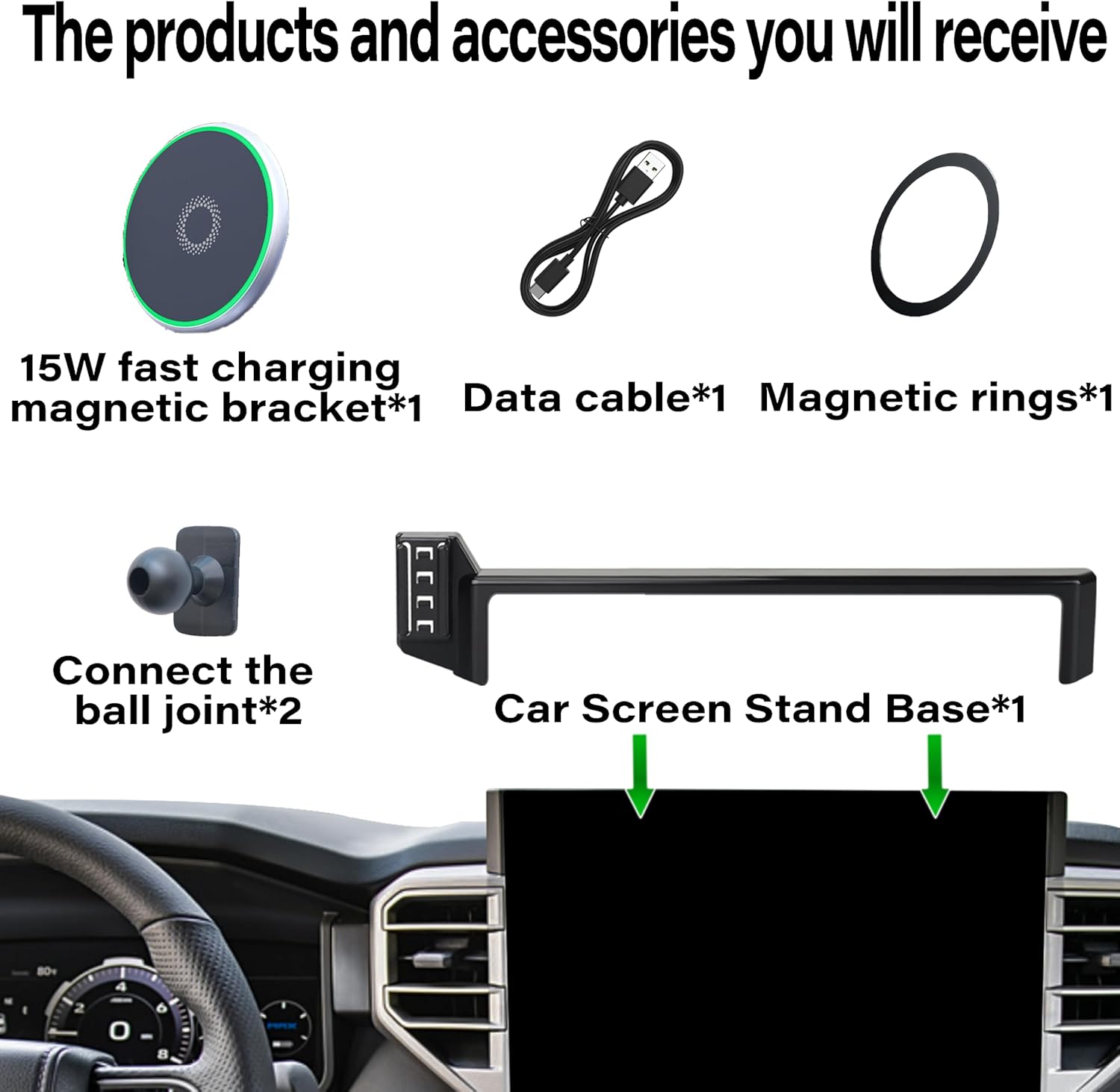 Car Phone Holder for 2022-2025 Toyota Tundra/2023 2024 2025 Toyota Sequoia Accessories 15W Fast Wireless Charger Screen Fixed Clip Cell Phone Mount Hands-Free 360 Degree Rotation(14 Inch)