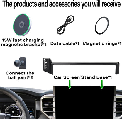 Car Phone Holder for 2022-2025 Toyota Tundra/2023 2024 2025 Toyota Sequoia Accessories 15W Fast Wireless Charger Screen Fixed Clip Cell Phone Mount Hands-Free 360 Degree Rotation(14 Inch)