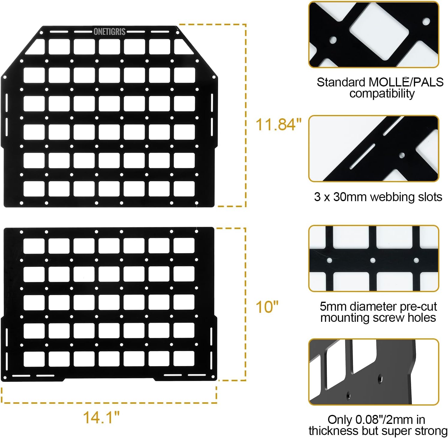 OneTigris Molle Seat Back Organizer, Tactical Rigid MOLLE Car Panel, Fiberglass Universal Car Seat Cover Back Seat Organizer for Vehicles Trucks Cars Mount Rack for Modular Storage & Display