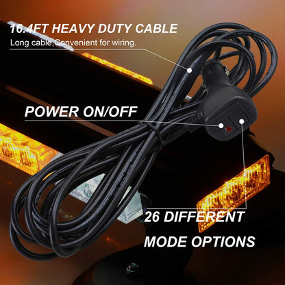30 LED Strobe Flashing light Bar, High Intensity Emergency Hazard Warning Safety Beacon Light w/Magnetic Base 16ft Cord for Car Trucks Trailer Roof Safety(Amber White Amber White) - OMOTOR