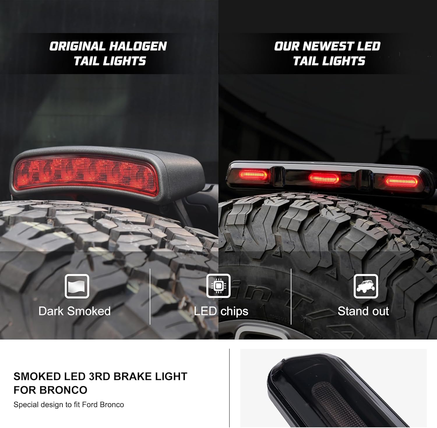 Kiwi Master Smoked LED 3rd Brake Light for 2021-2025 Ford Bronco Accessories Third Brake Light High Mount Stop Light