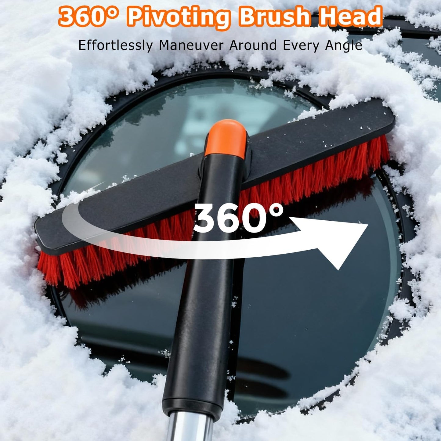[2025 Upgrade Extendable Car Snow Brush and Ice Scraper [3-in-1] Clean Snow, Ice and Frost, 45''Adjustable Length with 360° Rotating Brush Head, Suitable for All Cars-Medium