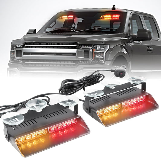2x7.5" 16 LED Emergency Strobe Light Bar, 26 Flash Modes, Front/Rear Windshield Safety Warning Light for Police Firefighter Construction Vehicles Trucks - OMOTOR