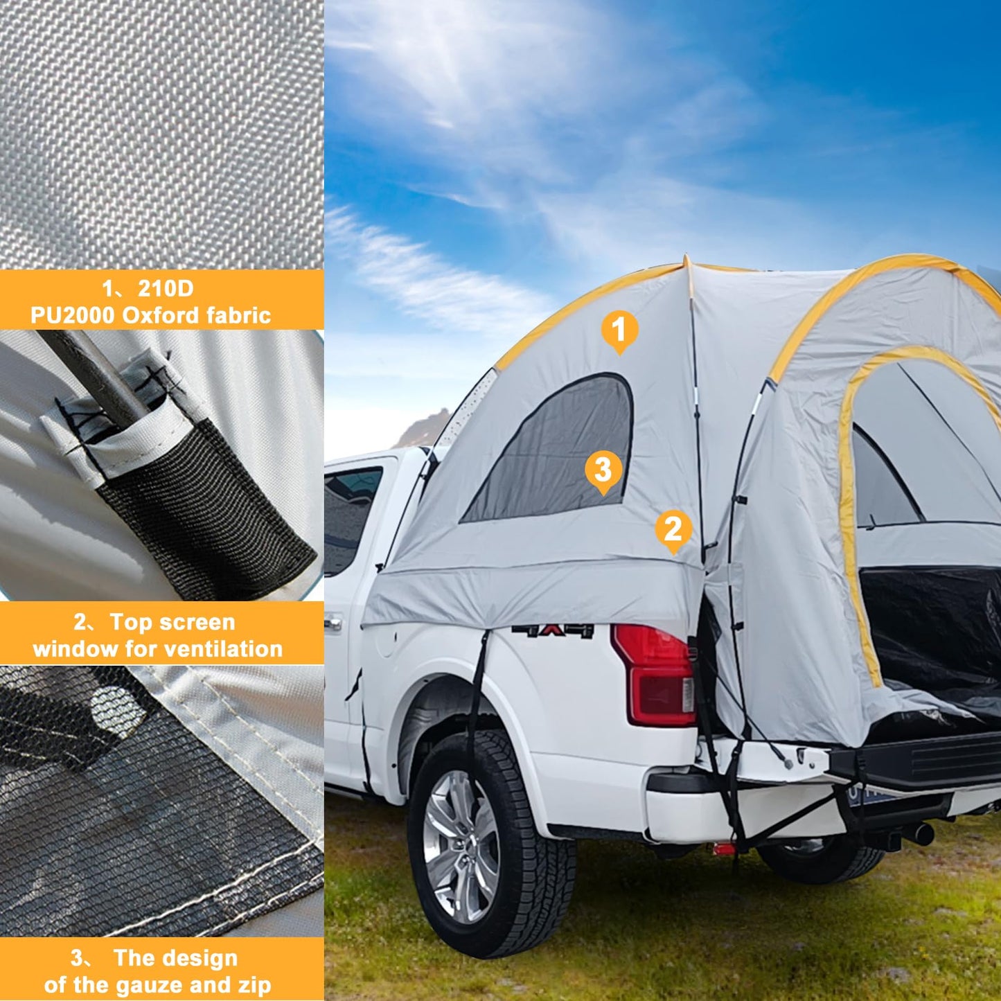 Truck Bed Tent, Waterproof PU3000mm Pickup Truck Tent for Camping Bed, for Car Camping
