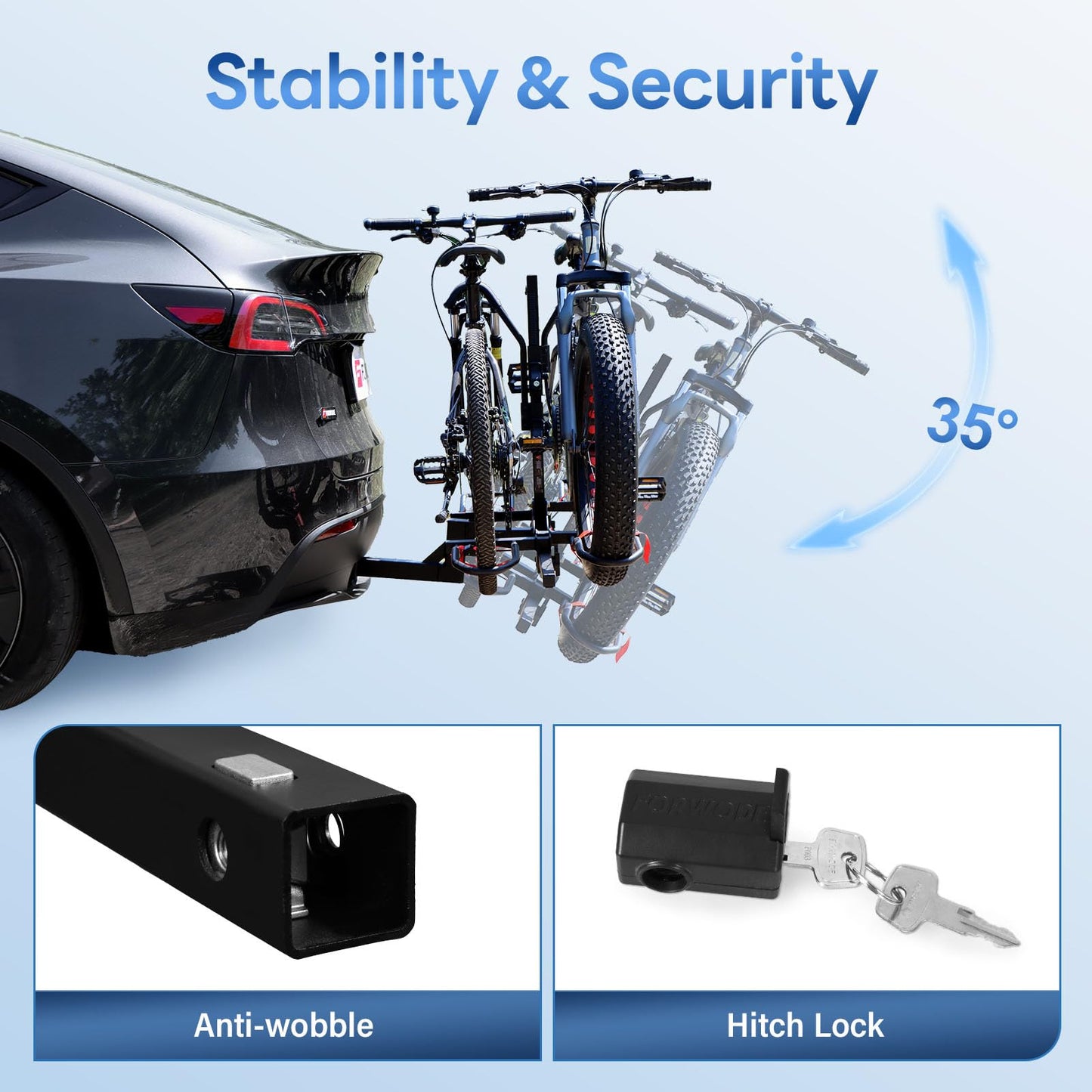 Heavy-Duty Tilting 2-Bike Hitch Rack with Fat Tire Compatibility