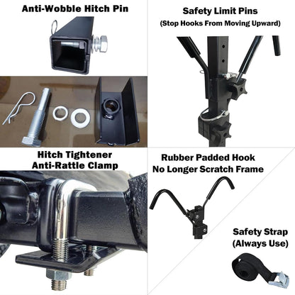 2 Bike Racks for Tow Hitch 180 lbs Capacity for Bikes, Electric eBikes, Fat Tire, Road Bikes and MTB, Tilting Folding E-Bike Rack for Car SUV Pickup Truck RV Camper - 2 inch Receiver