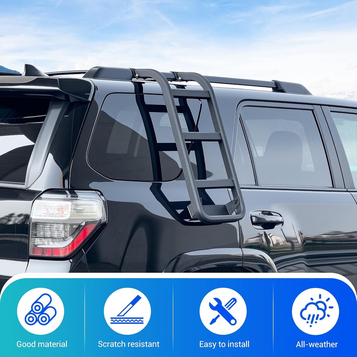 Roof Rack Ladder No Drilling Magnetic Fits for 2010-2024 Toyota 4Runner Cross Bars C-Pillar Rear Window Roof Access Ladder Compatible with 4Runner Accessories Paint-Friendly