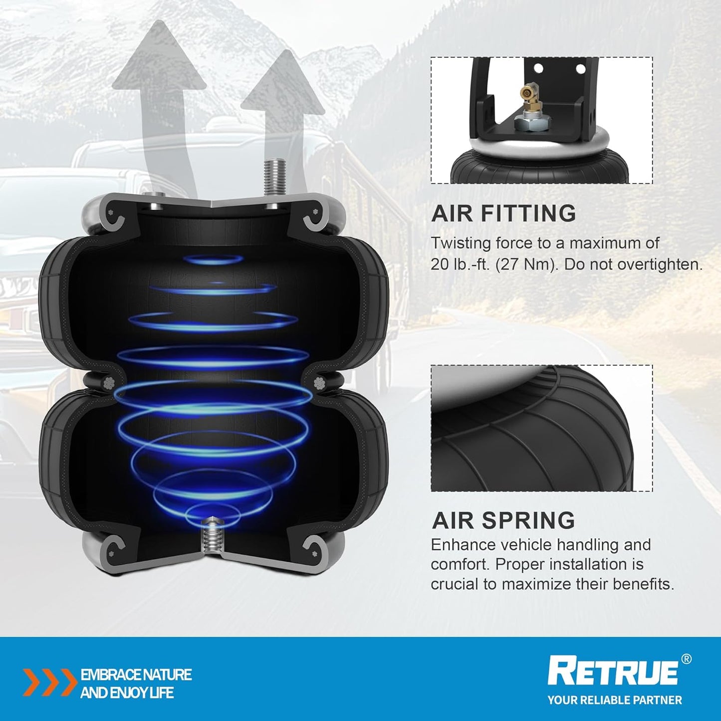 RETRUE Rear Air Bags Suspension Kit for 2005-2023 Toyota Tacoma Prerunner 2WD Tacoma 2WD/4WD Truck Towing, 5000 Lbs of Load Leveling Capacity, Replacement for Firestone 2407