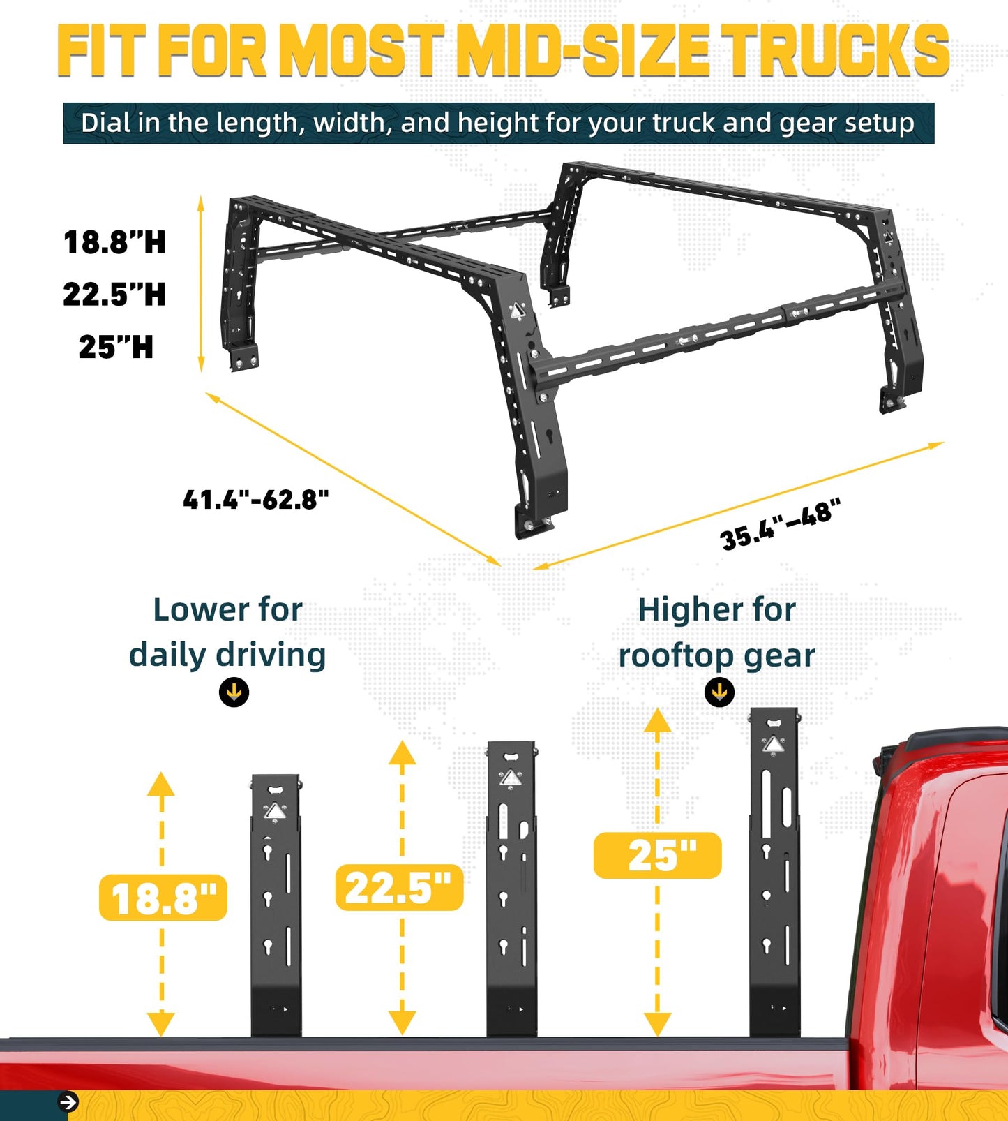 Overland Bed Rack Fit for Full-Size Pickups with Side Cross Bars, Fit for F150/Ram 1500/Silverado/Sierra
