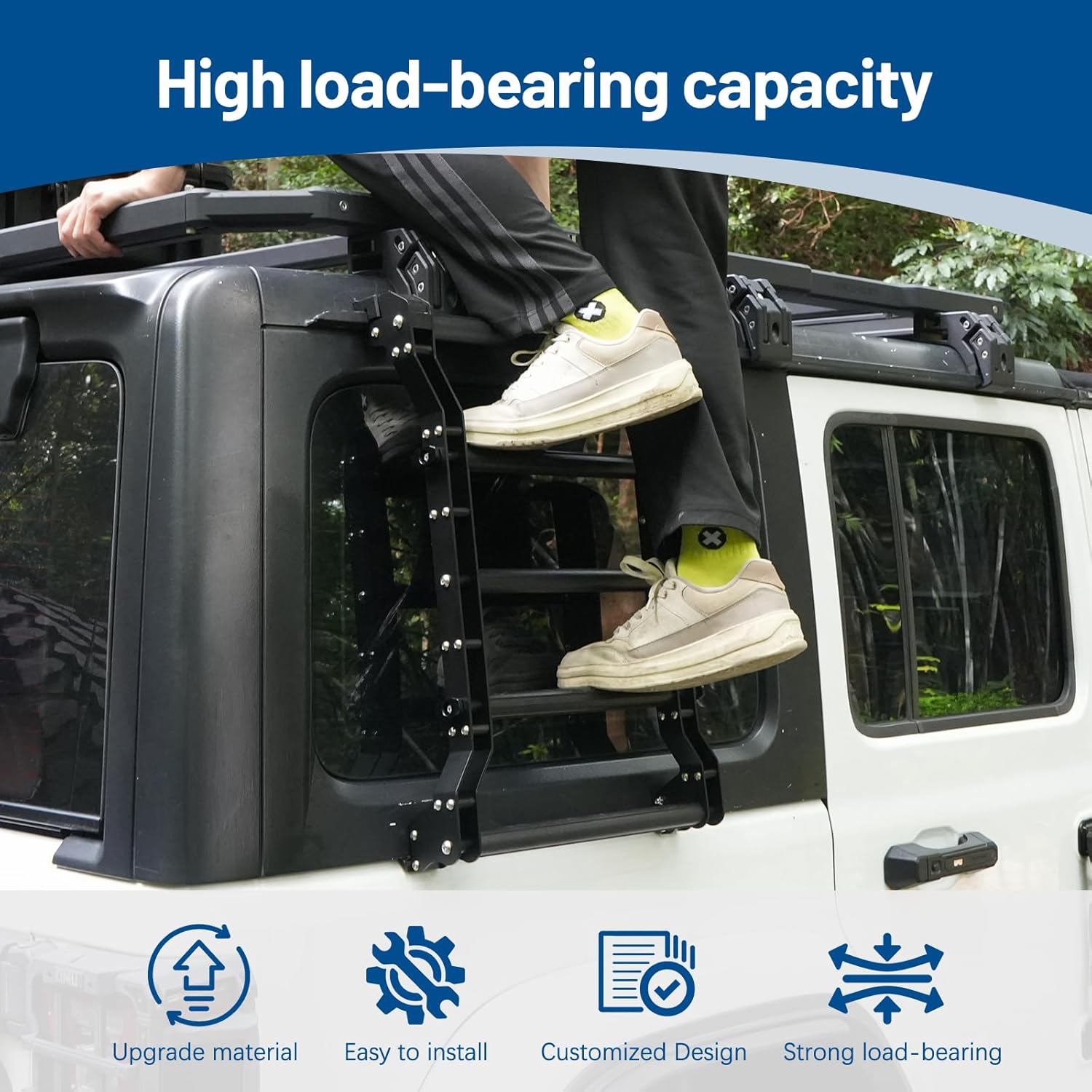 Rear Window Ladder Compatible with 2018-2025 Jeep Wrangler JL JLU 2/4 Door Luggage Ladder Rack Multifunctional Flank Kit, No-Drill Installation