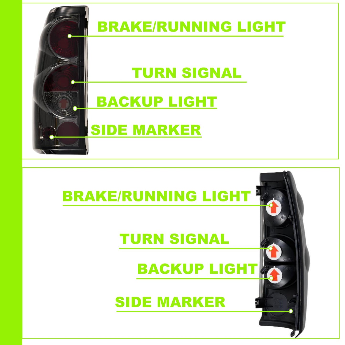 Tail Lights Fit For 1999-2006 Chevy Silverado; 1999-2006 GMC Sierra 1500 2500; 2001-2006 Chevy Silverado&GMC Sierra 1500HD 2500HD 3500; 2007 Silverado&GMC Sierra 1500 1500HD 2500HD 3500 Classic BODY