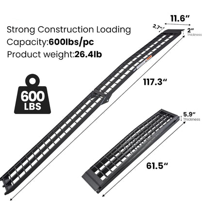 10ft Motorcycle Ramp - 600lb Capacity - Portable Loading Ramp for Motorcycles, Dirt Bikes, Bicycles - 120"x11.6" Black Ramp - OMOTOR