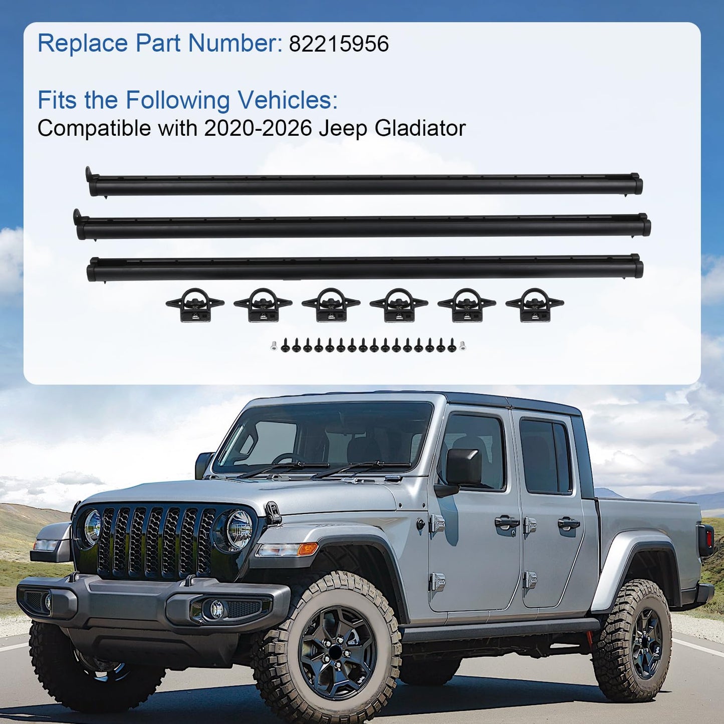 Truck Bed Tie Down Rail Compatible with 2020-2026 Jeep Gladiator Replace# 82215956