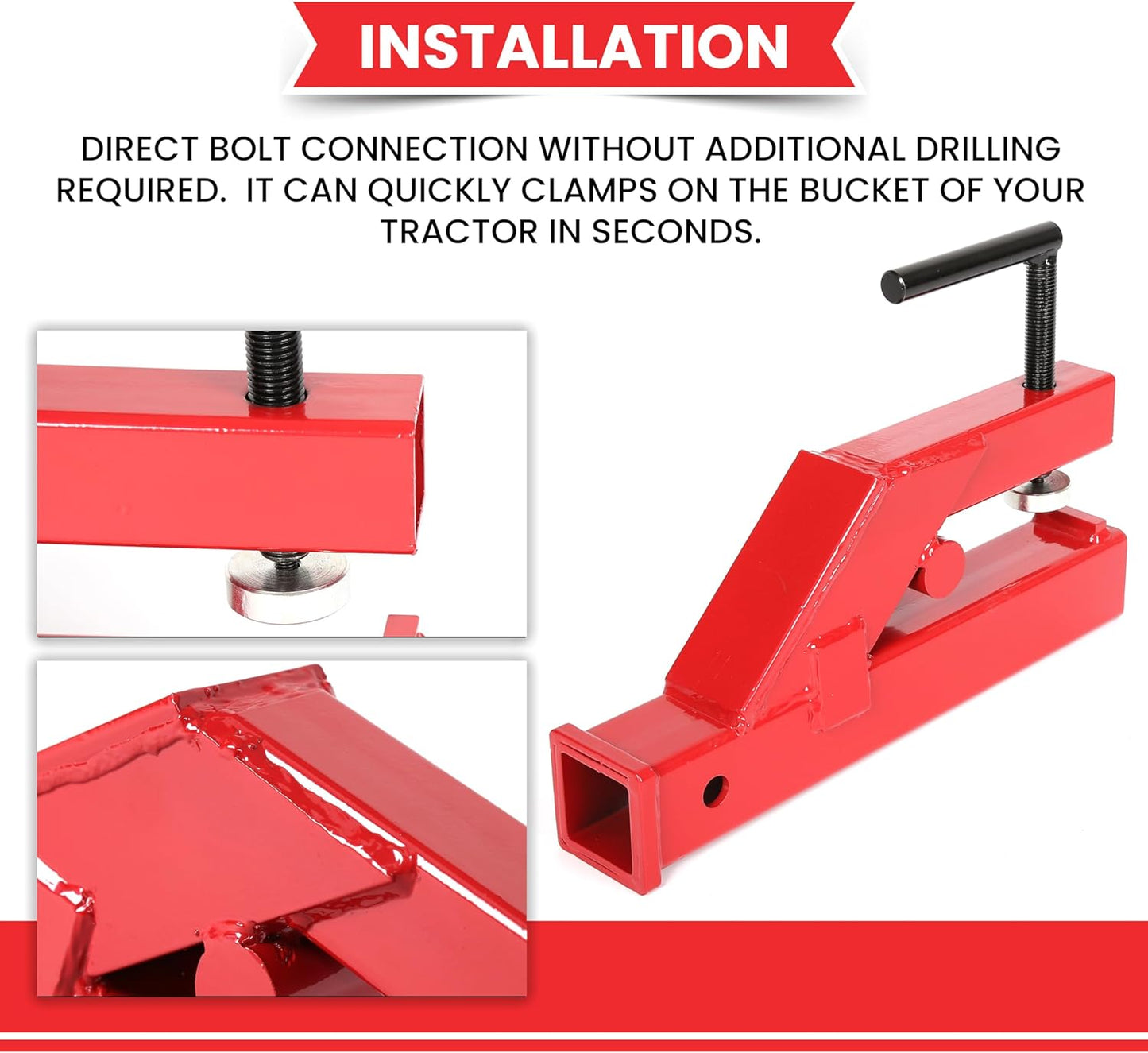 Clamp On Trailer Hitch 2" Ball Tractor Mount Receiver Hitch Mount Adapter Compatible with Deere Bobcat Tractor Bucket