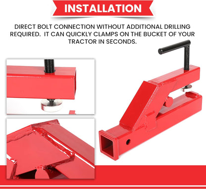 Clamp On Trailer Hitch 2" Ball Tractor Mount Receiver Hitch Mount Adapter Compatible with Deere Bobcat Tractor Bucket - OMOTOR