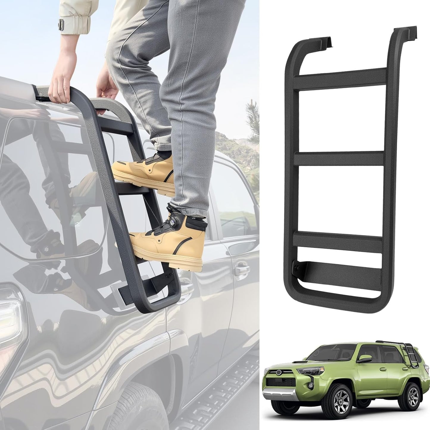 Roof Rack Ladder No Drilling Magnetic Fits for 2010-2024 Toyota 4Runner Cross Bars C-Pillar Rear Window Roof Access Ladder Compatible with 4Runner Accessories Paint-Friendly