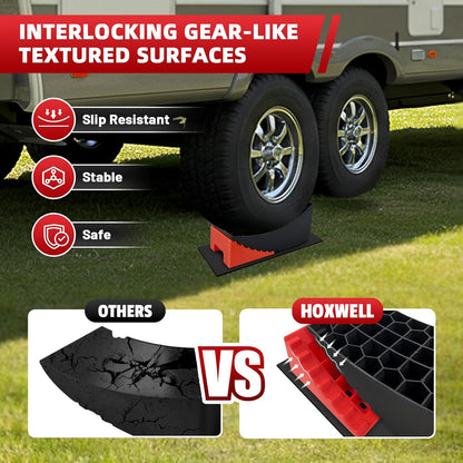 Car Tire Change Ramp 6.3" Tire Lift, 1 Pc Travel Trailer Tire Change Ramp, Curved Leveling Block with Chock & Anti-Slip Mat, Fits Dual Axle Travel Trailer RV Camper, Lift Up to 6.3", 35000 GVW