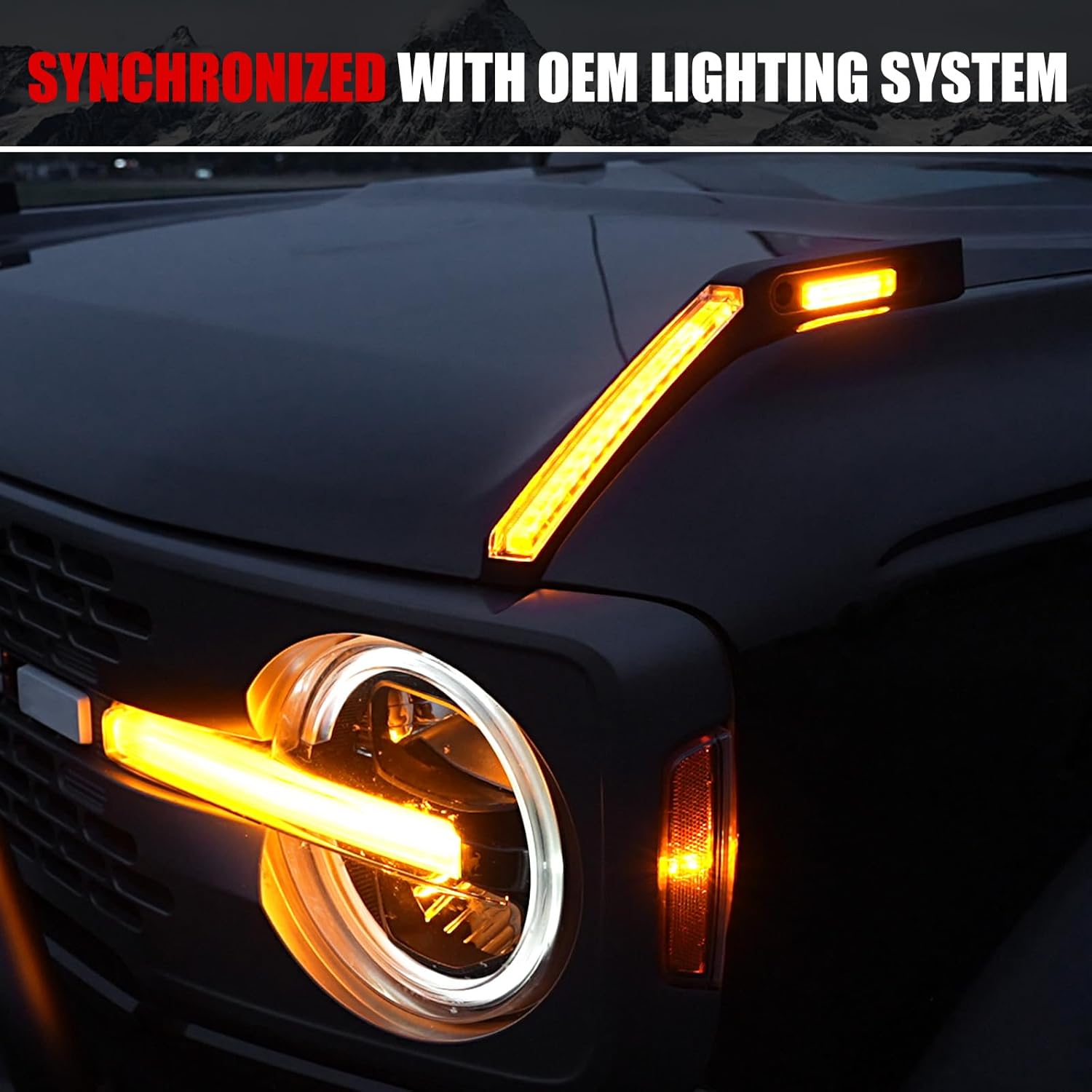 Mabett Trail Sight Light with Built-in Marker Lights for Ford Bronco 2021–2025, Upgrade Hood LED Light Fit for Bronco Accessories 2/4-Door, Turn Signal and Marker Lighting