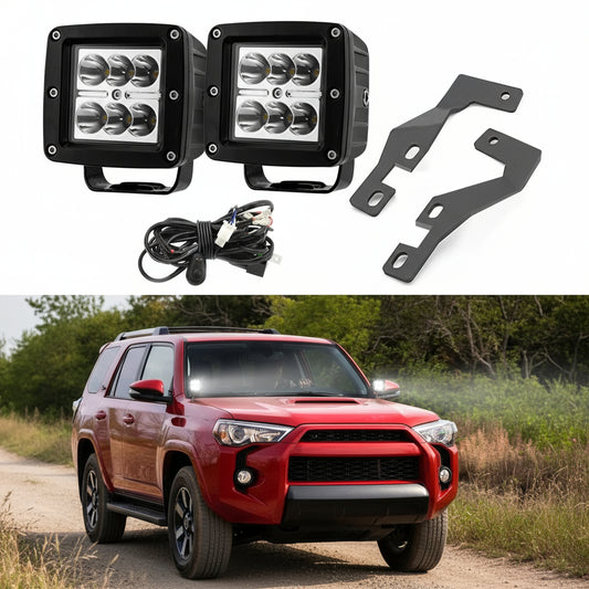 Wsays 2Pcs LED Light Pods & Ditch Hood Hinge LED Pod Mount Bracket w/Wiring Kit Compatible with Toyota 4Runner 2010-2023